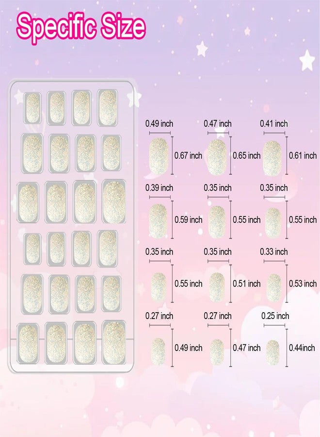 Allstarry 72pcs 3 pack Children Nails Press on Pre-glue Full Cover Glitter Press on Nails Shimmer Nails Short False Nail Kits Lovely Gift for Children Little Girls Nail Art - Shimmer Glitter - Image 3